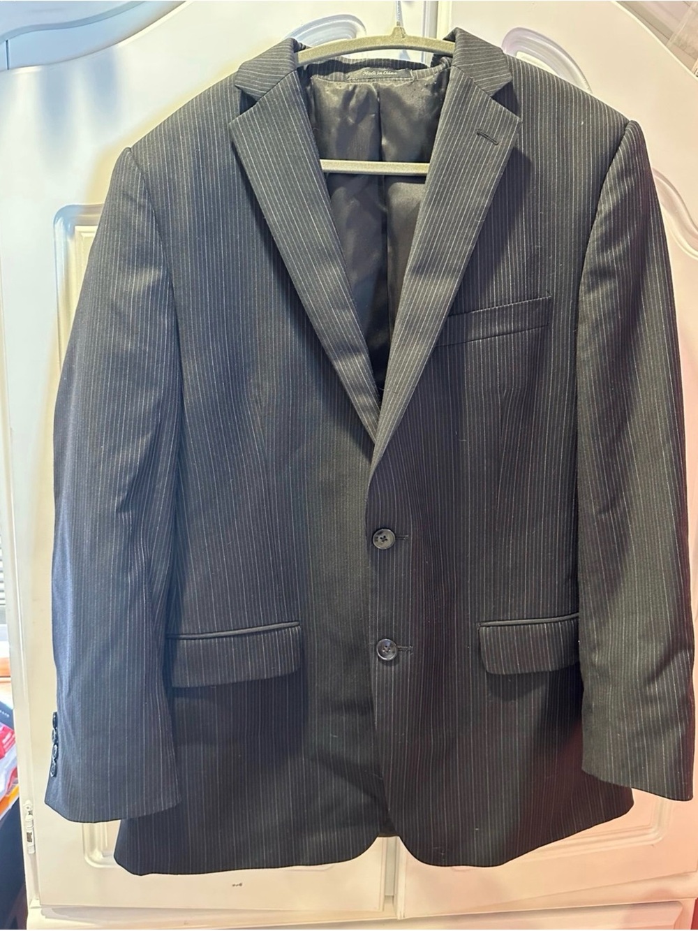 Calvin Klein Black Pinstripe Two-Button Suit Jacket